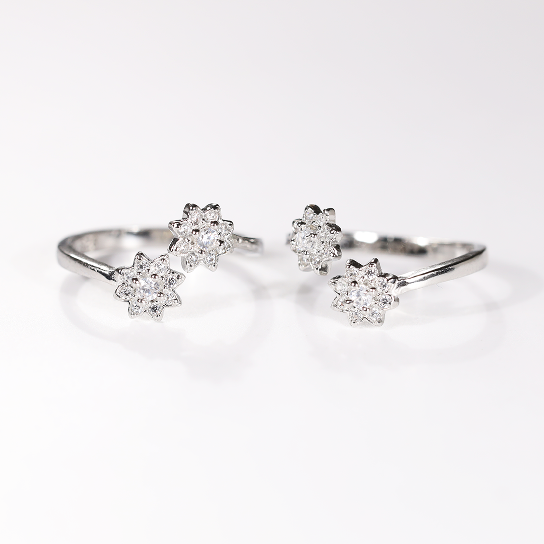 Elegant Toe Rings | 925 Sterling Silver | Cubic Zirconia Studded | Pair