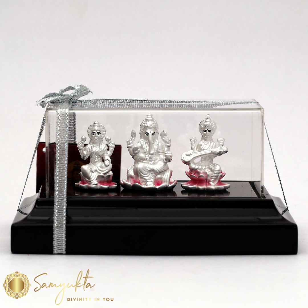 Ganesh, Laxmi & Saraswati Ji 99.9% Pure Sterling Silver Idol