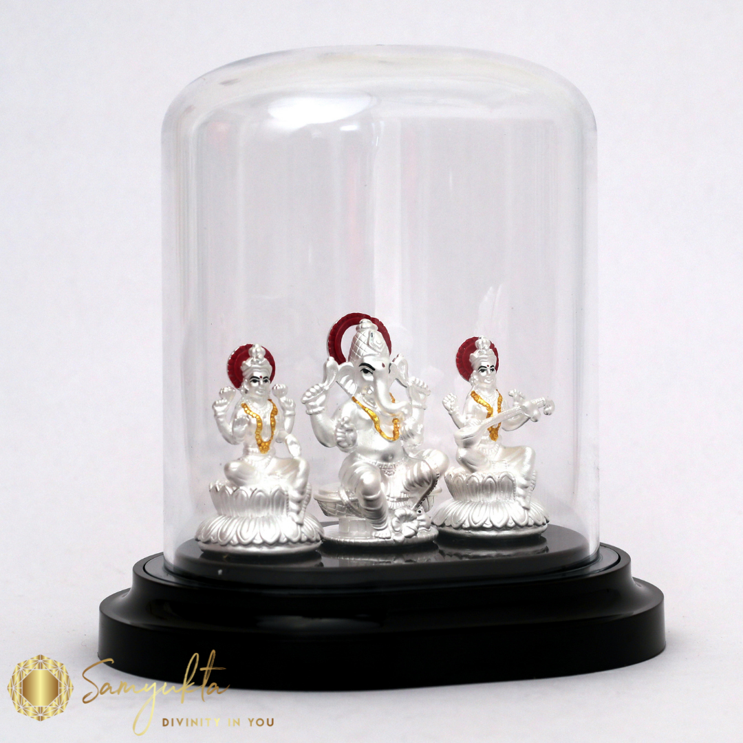 laxmi Ganesh Saraswati Trio 99.9% Pure Sterling Silver Idol