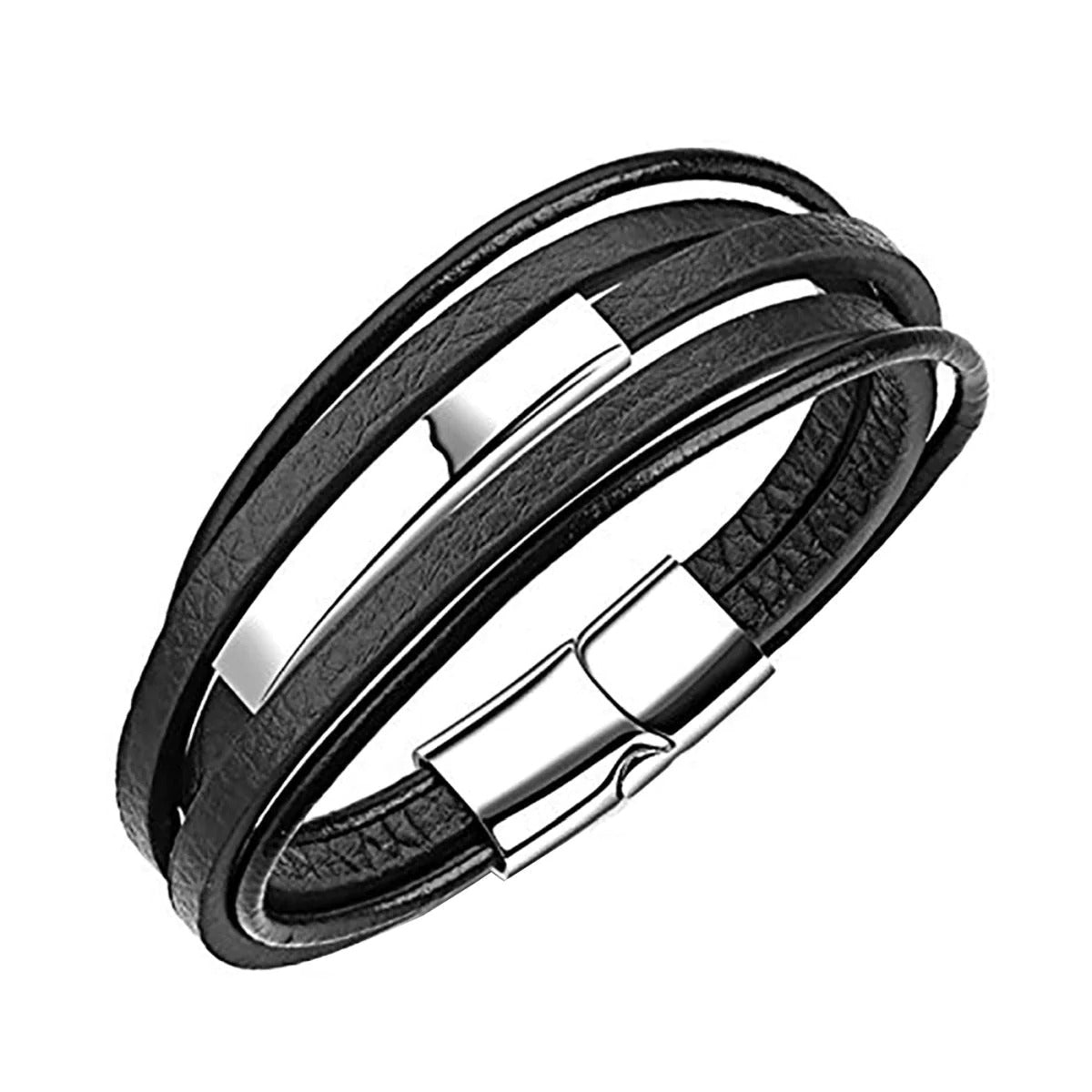 Elegant black leather bracelet