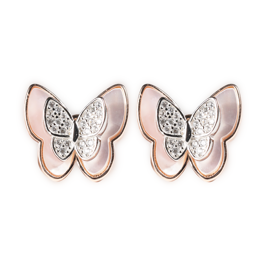 Elegant Butterfly Designer Stud/ Earrings | 925 Sterling Silver | Rose-Gold/ Silver Finish