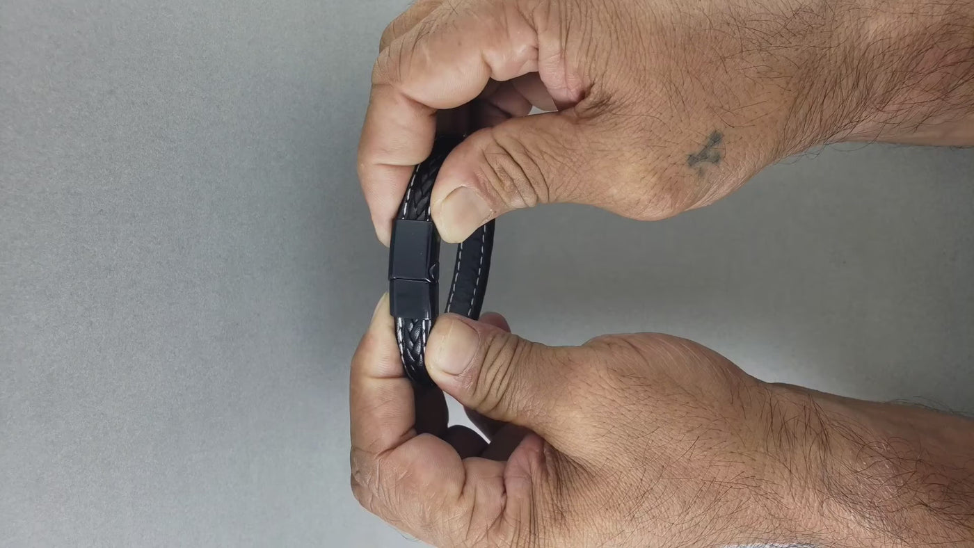 Designer black leather bracelet